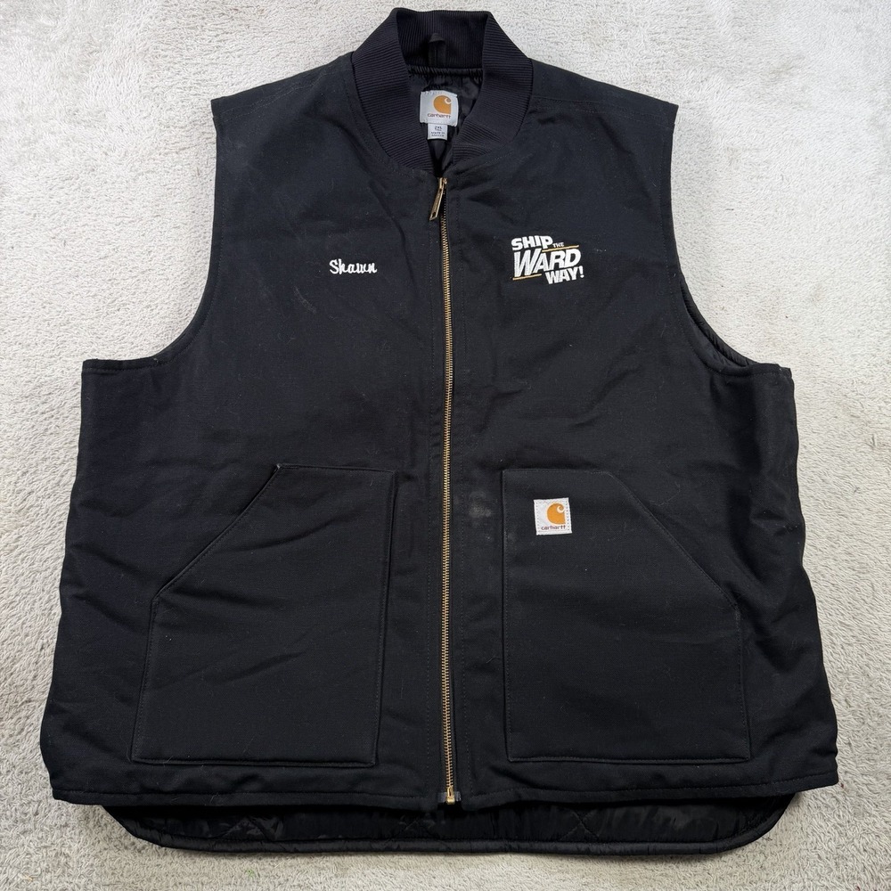 Carhartt Vest Mens 2XLT Black Canvas Quilted Lined Full Zip Workwear